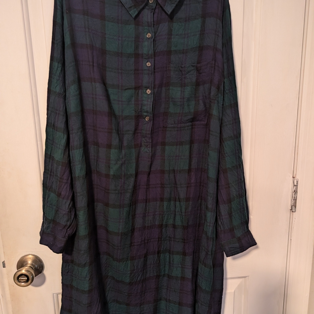 Old Navy Green and Blue Long Sleeve Shirt Dress Size XL